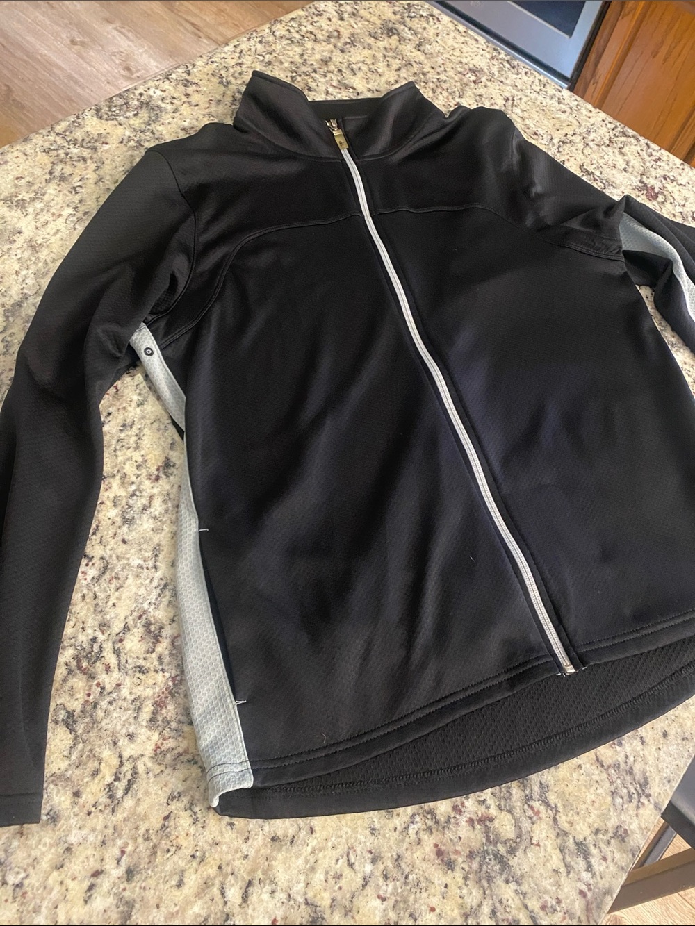 ALO men’s Black Full-Zip Athletic Jacket with Light Gray Side Panels